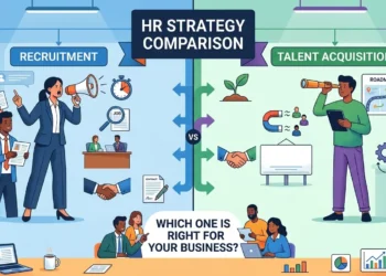 Recruitment vs talent acquisition comparison showing HR hiring strategy