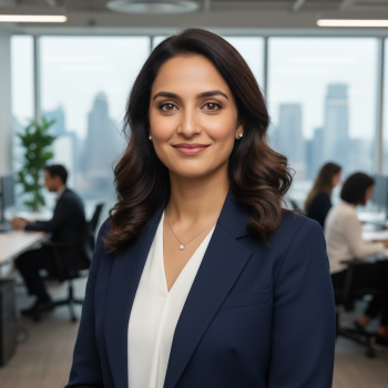 Professional Indian woman with fair complexion and subtle smile.