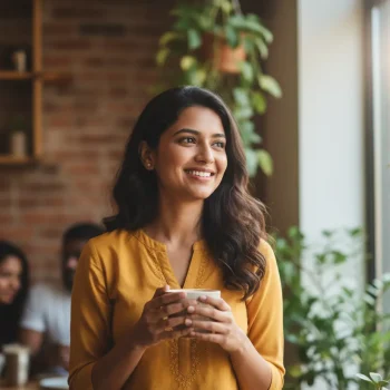 Portrait of 25-year-old Indian woman smiling.
