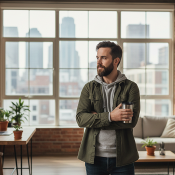 Casual man in non-public setting.